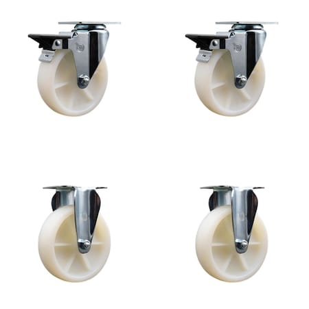 Service Caster 5'' Nylon Wheel Swivel Top Plate Caster Set with 2 Posi Brakes 2 Rigid, 4PK SCC-20S514-NYS-PLB-2-R-2